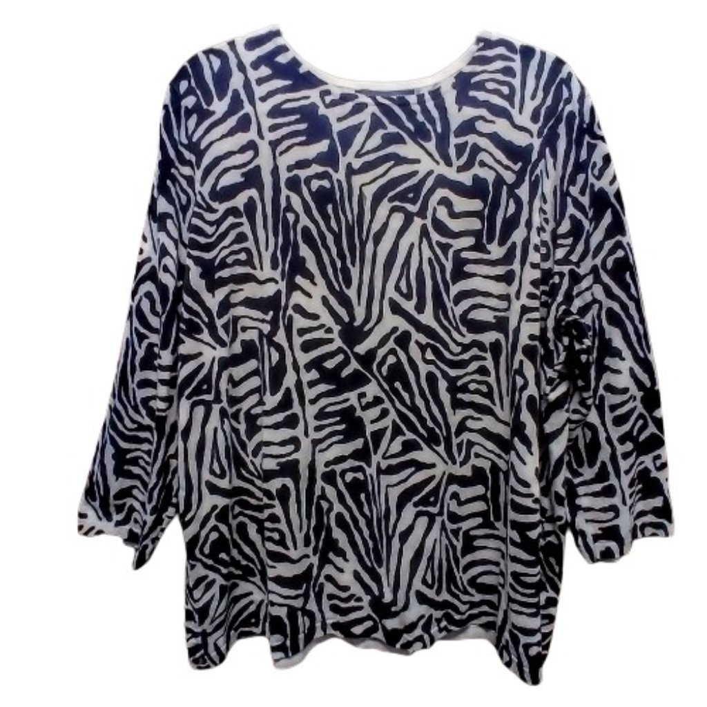Jones Ny Tan & Black Zebra Print 3/4 Sleeve Pullover